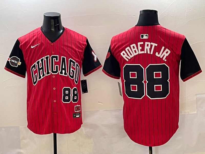 Men Chicago White Sox 88 Robert jr Red Stripe Joint Name 2025 Nike MLB Jersey style 2